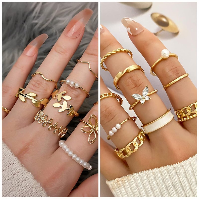 IFKM Gold Plated Jewelry Set for Women,14k Gold Plated Multi Layer Necklaces Stackable Bangle Bracelets Stackable Knuckle Rings Hoop Earrings Set Anniversary Trendy Elegance Charms Anniversary Birthday Jewelry Gift - Image 4